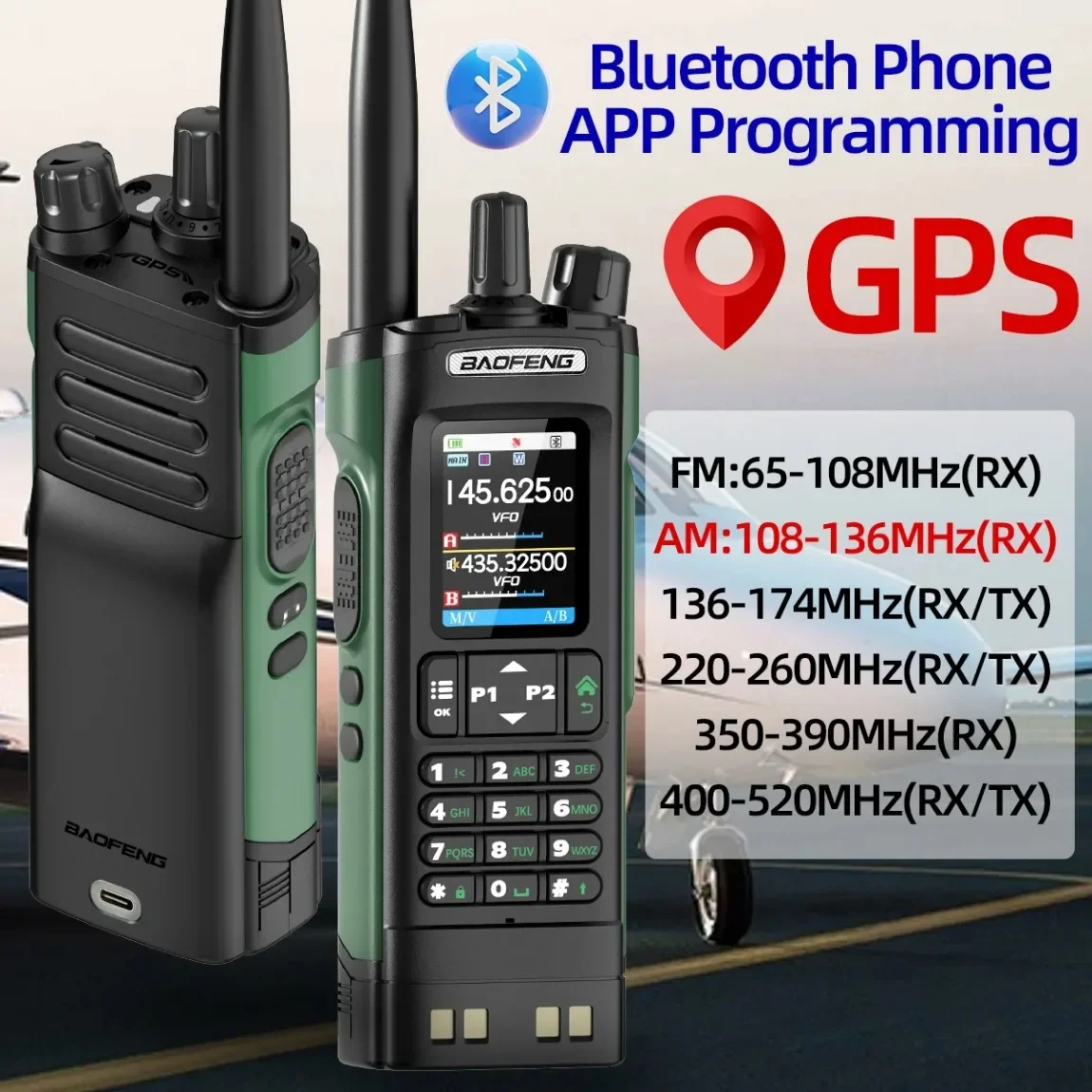 BAOFENG UV-32 GPS 워키 토키 10W 멀티 밴드 블루투스 프로그래밍 무선 복사 주파수 NOAA 장거리 햄 양방향 라디오