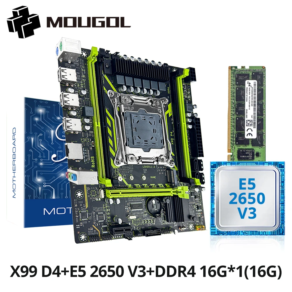 MOUGOL 새로운 X99 P4 마더보드 세트, Intel Xeon E5 2650 V3 CPU 및 게임용 컴퓨터용 듀얼 채널 DDR4 16Gx1 2133MHz ECC RAM 포함