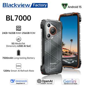 블랙뷰 BL7000 5G AI 러기드 폰 딥시크 GPT 안드로이드 15 스마트폰, 6.78인치 HD+2.4K 디스플레이 120Hz, 8GB 램 256GB, 7500mAh