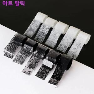 10 롤 2.5*60cm 새로운 블랙 화이트 레이스 전송 호일 네일 아트 섹시한 전체 랩 꽃 접착제 접착제 DIY 매니큐어 스타일링 도구