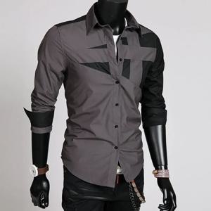 도매 2021 패션 봄 여름 캐주얼 비즈니스 남성 불규칙한 패치 워크 Camisa Masculina 슬림 긴 소매 드레스 셔츠