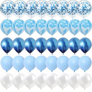 40 Pcs 블루 세트 마노 대리석 풍선 실버 색종이 풍선 결혼식 발렌타인 데이 베이비 샤워 생일 파티 장식