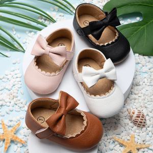 KIDSUN 베이비 캐주얼 신발 유아 유아 Bowknot 미끄럼 방지 고무 부드러운 단독 플랫 PU First Walker 신생아 활 장식 Mary Janes