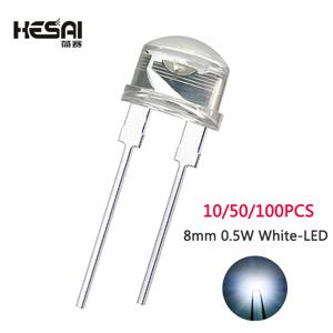 새로운 F8 8mm 0.5W 3.0-3.2V 밀짚 모자 LED 흰색 슈퍼 밝은 LED 램프 광각 투명 LED 램프 밀짚 모자 LED