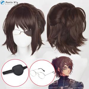 35cm Hange Zoe 코스프레 애니메이션 타이탄 마지막 시즌 4 Hange Zoe 가발 다크 브라운 헤어 아이 마스크 내열성 헤어 애니메이션 가발 + 가발 모자