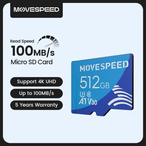 MOVESPEED U3 미니 SD 카드 512GB 고속 플래시 메모리 카드 최대 100 메가바이트/초 128GB 400GB 64GB 32GB TF 카드 카메라 DV용