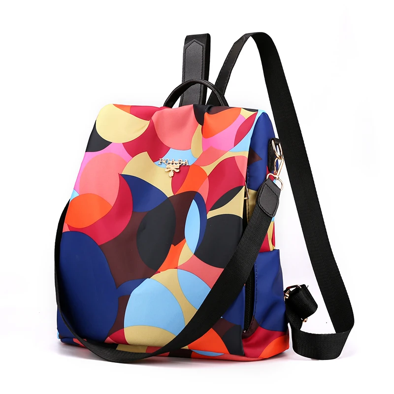 여성용 다채로운 도난 방지 배낭 캐주얼 방수 옥스포드 일일 여행 배낭 여성용 다기능 Preppy School Bag
