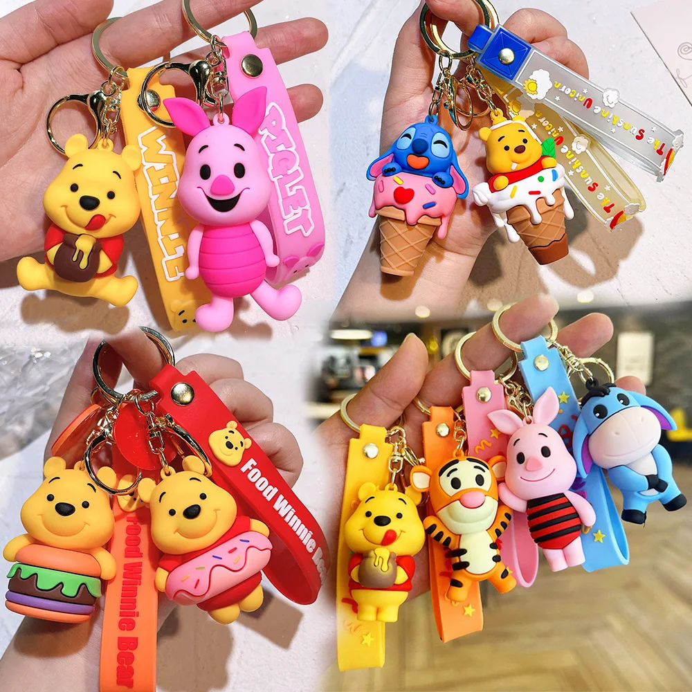Winnie The Pooh 귀여운 가방 장식 키체인, 만화 커플 실리콘 인형, 절묘한 자동차 키체인