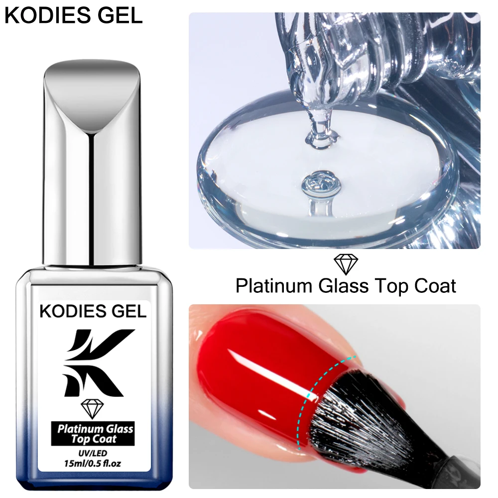 KODIES 젤 다이아몬드 탑 코트 닦아내지 않는 젤 매니큐어 15ML 세미 퍼머넌트 플래티넘 유리 매니큐어 아트용 반짝이는 두꺼운 탑 젤락