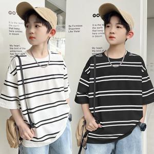 남아용 반팔 스트라이프 상의, 운동복 티셔츠, 아동복, 한국 스타일, 여름 신상