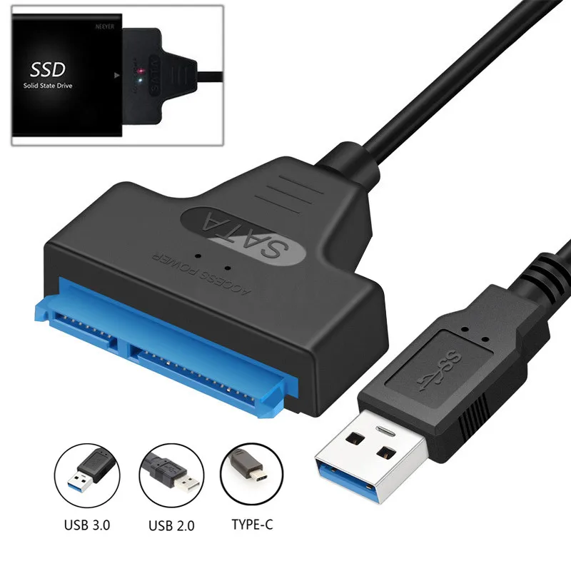 SATA-USB 3.0/C형 케이블 2.5인치 외장형 HDD SSD 하드 드라이브용 최대 6Gbps 22핀 Sata III 케이블 USB3.0-Sata III 코드
