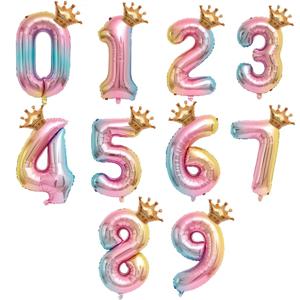 32 인치 무지개 그라데이션 크라운 디지털 알루미늄 필름 풍선 아기의 생일 파티 장식 풍선