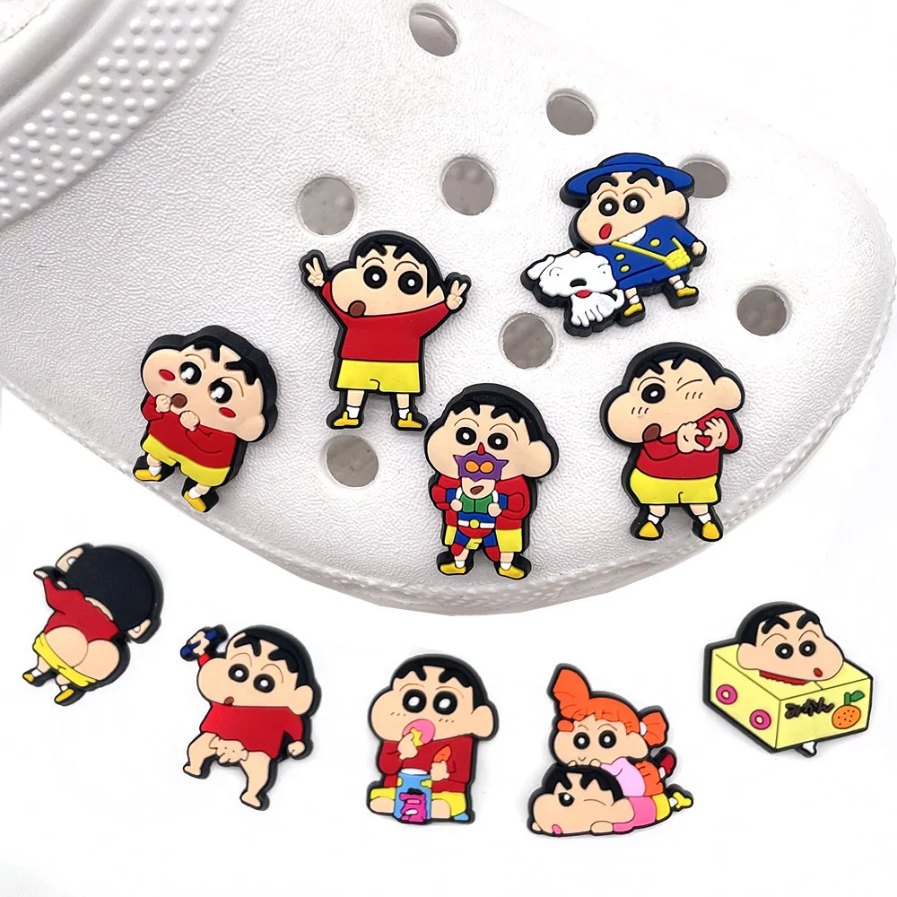 10Pcs 애니메이션 크레용 신짱 홀 슬리퍼 버클 액세서리 Kawaii 스니커즈 액세서리 Decration 샌들 버클 선물