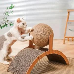 1PC 고양이 스크래쳐 볼 고양이 스크래칭 볼 스크래쳐 장난감 (고양이와 강아지용 공 포함), 인터랙티브 원목 스크래쳐 애완동물 장난감