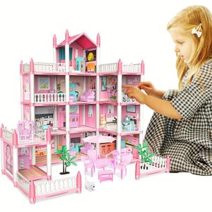어린이 음악 인형 집 조립 빌라 하우스 3D DIY 드림 공주 성 빌라 조립 인형 집 세트 장난감 소녀 가족 장난감