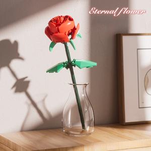 레드 블루 핑크 로즈 빌딩 블록 식물 평화와 희망 정원 클래식 모델 벽돌 어린이 세트 키트 DIY 장난감 발렌타인 데이 선물