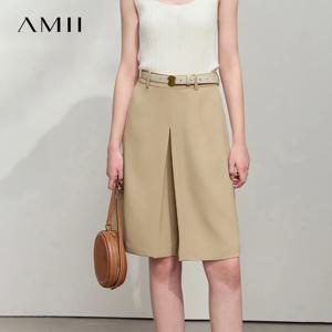 Amii 미니멀리스트 여성 의류 반바지, 와이드 레그 팬츠, 주름 방지, 솔리드 통근 스트레이트 반바지, 2025 용수철, 12541052 신상