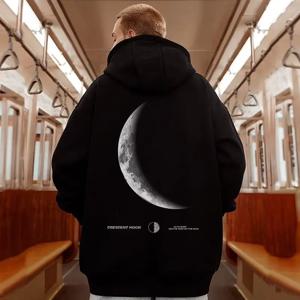 M-8XL 남성 오버 사이즈 풀오버 까마귀 세련된 느슨한 미국 복고풍 초승달 인쇄 긴팔 커플 복장