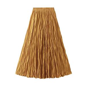 봄 가을 여성을위한 불규칙한 Pleated a 라인 스커트 한국 스타일 하이 웨스트 솔리드 컬러 루즈 패션 캐주얼 롱 스커트