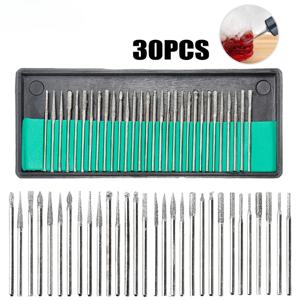 30pcs 생크 다이아몬드 Burs Dremel 전기 그라인더 전원 액세서리에 대 한 상자로 설정 연마 드릴 비트 로타리 도구 세트 2.35/3mm