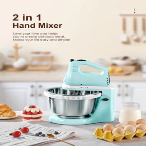 ONEHAPPY 2 in 1 핸드 믹서 주방 전기 스탠드 믹서 (그릇 포함) 3 쿼트 홈 베이킹 크림 케이크 위퍼