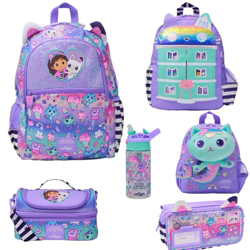 새로운 오리지널 호주 Smiggle 어린이 Schoolbag 소녀 개비 어깨 배낭 식사 가방 모델링 가방 14 인치 새 학기 선물