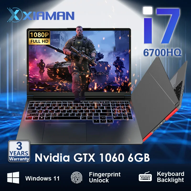 시아만 16인치 게이밍 노트북 인텔 코어 i7-6700HQ GTX 1060 노트북 PC IPS 1920*1200 16GB DDR4 1TB SSD 윈도우 11 프로 게이밍 노트북