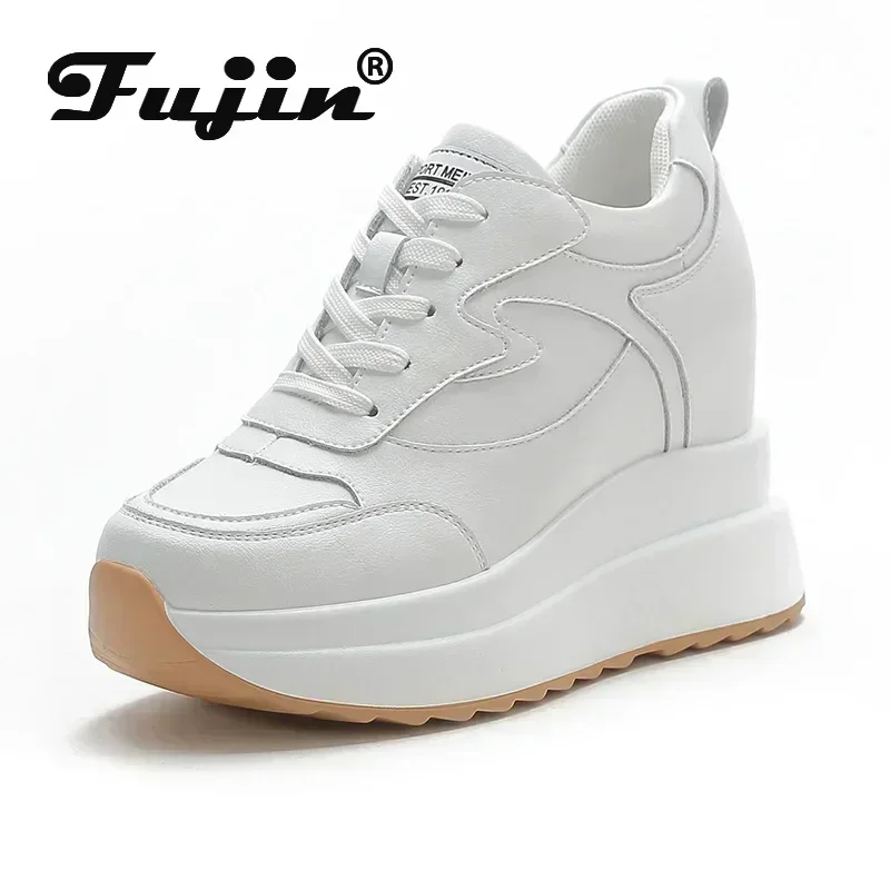 Fujin 10cm 플랫폼 웨지 스니커즈 Chunky Shoes 여성용 정품 가죽 여름 신발 봄 가을 운동화 패션