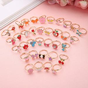 10/20 pcs 어린이 귀여운 반지 조정 가능한 척 놀이 메이크업 장난감 소녀 선물 동물 과일 에나멜 반지 패션 뷰티 TMZ