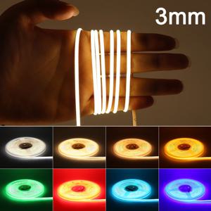 3mm 울트라 얇은 COB LED 스트립 빛 12V LED 스트립 리본 램프 24V 테이프 LED 다채로운 FOB COB 스트립 블루/그린/레드 룸 장식