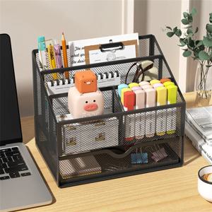 1Pcs 금속 데스크탑 주최자 파일 홀더 편지지 주최자 금속 선반 사물함 펜 홀더, 사무실/학교/모든 책상에 적합
