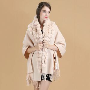 ZDFURS * 럭셔리 브랜드 스카프 여성 겨울 두꺼운 정품 토끼 모피 Pompom 볼 숄 및 여성 양모 커버 캐시미어 파시미나