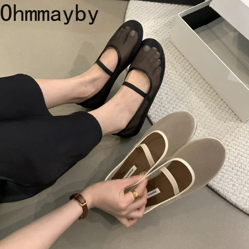디자이너 가을 여성 메쉬 원단 발레 플랫 슈즈, 얕은 탄성 밴드, 편안한 부드러운 밑창 메리 제인 슈즈, 패션