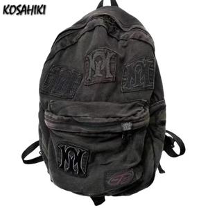 Y2k 미적 모든 경기 편지 자수 배낭 패치 워크 빈티지 고딕 Schoolbags 럭셔리 디자인 캐주얼 학생 배낭