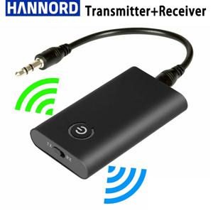 Hannord 무선 블루투스 5.0 송신기 리시버 충전식 오디오 어댑터, TV PC 자동차 스피커용, 3.5mm AUX Hifi 음악, 2 in 1