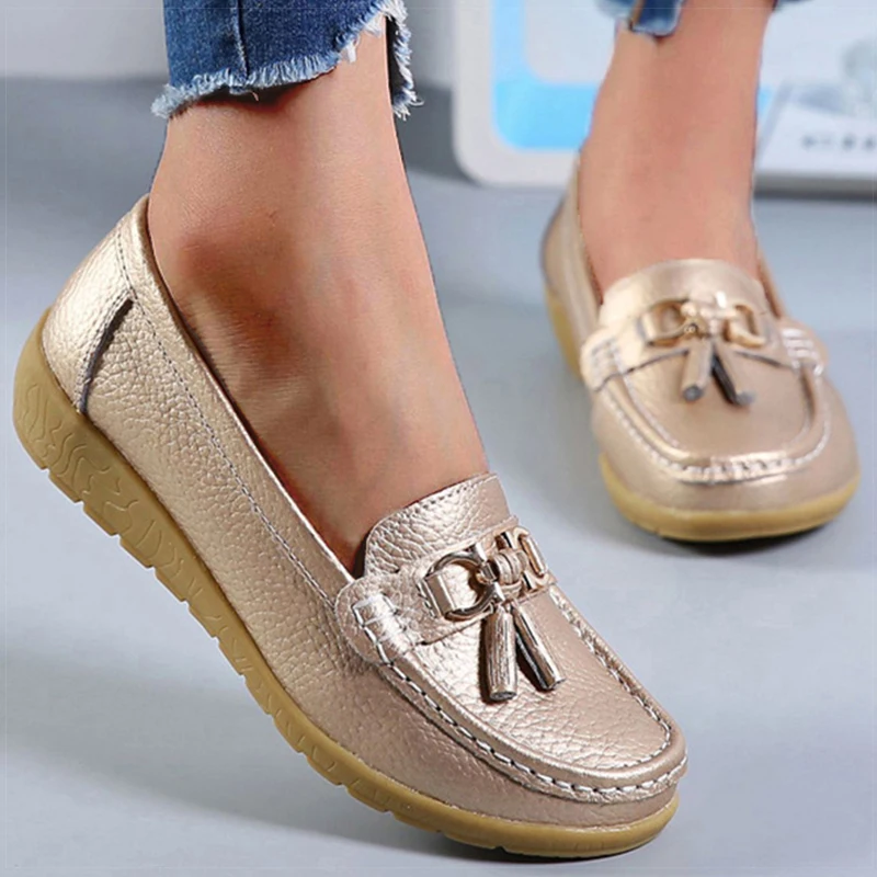 여성 신발 간호사 로퍼 신발 클래식 플랫 Zapatos Mujer 편안한 플랫 신발 여성 흰색 캐주얼 가죽 여성 신발