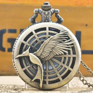 빈티지 청동 Steampunk 화이트 크레인 날개 새겨진 석영 주머니 시계 목걸이 펜던트 시계 체인 남성 여성 체인 선물