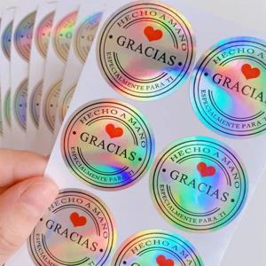 100pcs 1inch Gracias 슬리버 레이저 골드 라운드 방수 스티커 다채로운 접착 종이 스티커 감사합니다 반사