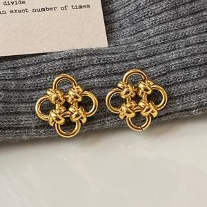 여성을위한 진짜 925 스털링 실버 18K 골드 중공 매듭 클로버 스터드 귀걸이 미니멀리스트 파인 쥬얼리 트렌디 플랜트 액세서리