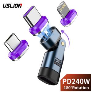 USLION 240W 자기 유형 C-번개 어댑터 iPhone 용 16Pin USB-C-유형-C 고속 충전 변환기 Samsung Xiaomi Macbook