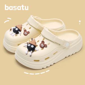 BASATU 여성 정원 나막신 두꺼운 플랫폼 샌들 속이 빈 샌들 솔리드 컬러 미끄럼 방지 부드러운 단독 비치 신발 여름 슬리퍼