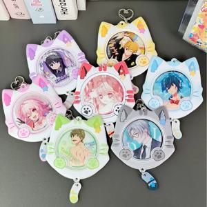 1 PC 5.8 Cm 귀여운 만화 배지 핀 홀더 Kawaii 애니메이션 새끼 고양이 귀 배지 보호기 표시 휴대용 키 체인 배지 커버 케이스