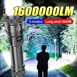 높은 강력한 전원 Led 손전등 2000LM 전술 토치 디스플레이 빛 USB 충전 캠핑 낚시 비상 줌 랜턴