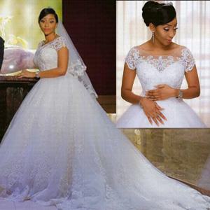 사용자 정의 만든 vestido de noiva 빈티지 레이스 appiques 볼 가운 아프리카 웨딩 드레스 반팔 로브 드 mariee 신부 드레스