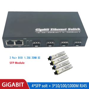 기가비트 이더넷 스위치 광섬유 미디어 컨버터 4sfp 3RJ45 10/100/1000M UTP 광섬유 포트 광섬유 스위치 4F3E