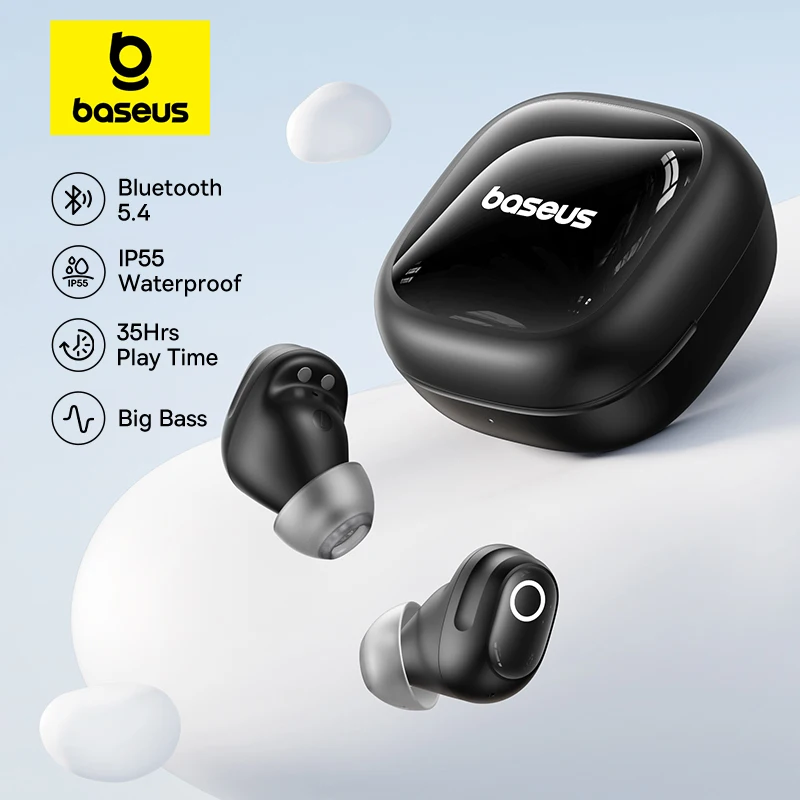 Baseus Bass BD1 무선 이어폰 Bluetooth 5.4 미니 콩 이어 버드 38H 재생 시간 IP55 방수 스포츠 헤드폰