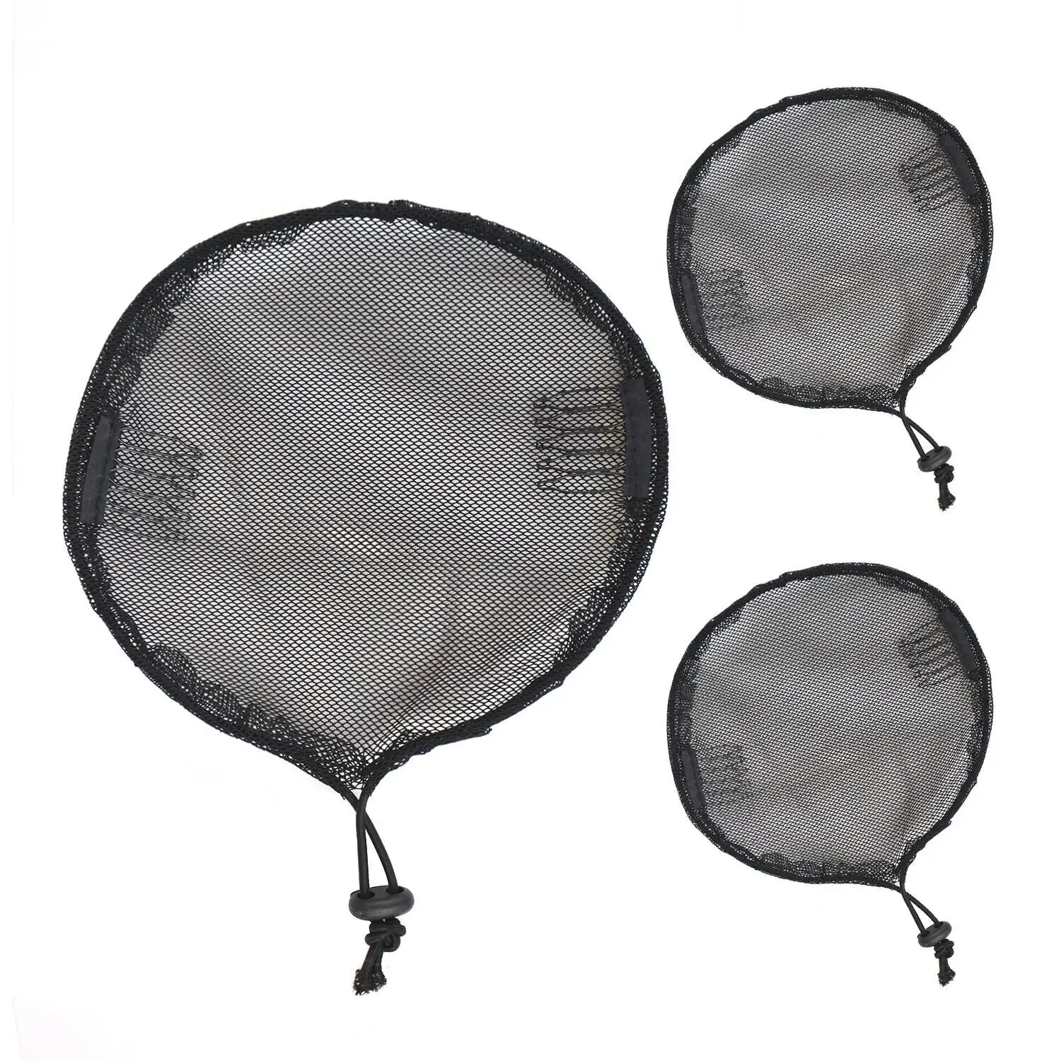 3 Pcs Drawstring 포니 테일 그물 블랙 Drawstring 탄성 헤어 네트베이스 아프로 퍼프 라운드 포니 테일 직조 그물 만들기위한