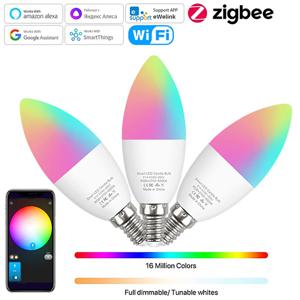 Ewelink E14 스마트 Wifi Led 전구 Zigbee RGBCW Led 램프는 Alexa Amazon Google 홈 Yandex Alice Smartthings와 함께 작동합니다.