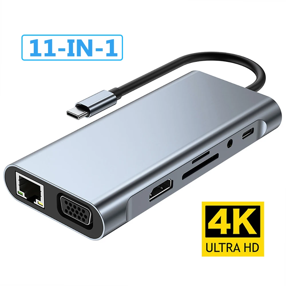 11-in-1 4K USB C 3.0 허브 유형 C-HDMI 호환 USB 3.0 어댑터 유형 C 허브 독 PD 87W USB C 분배기(MacBook Pro Air용)
