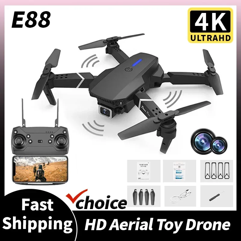 새로운 E88 Pro RC 드론 4K 전문가, 1080P 광각 듀얼 HD 카메라 접이식 쿼드콥터 WIFI FPV 높이 고정